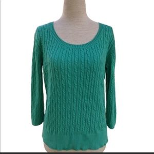 LOFT Teal Cable Knit Scoop Neck Sweater